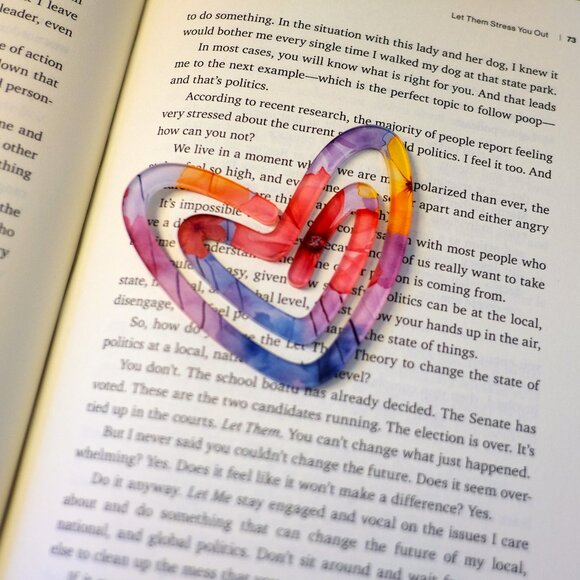 Heart Shaped Acrylic Colorful Paperclip, Handmade, trending, page holder, clip - Picture 1 of 2